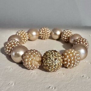 Gold Pearl Beaded Stretch Bracelet